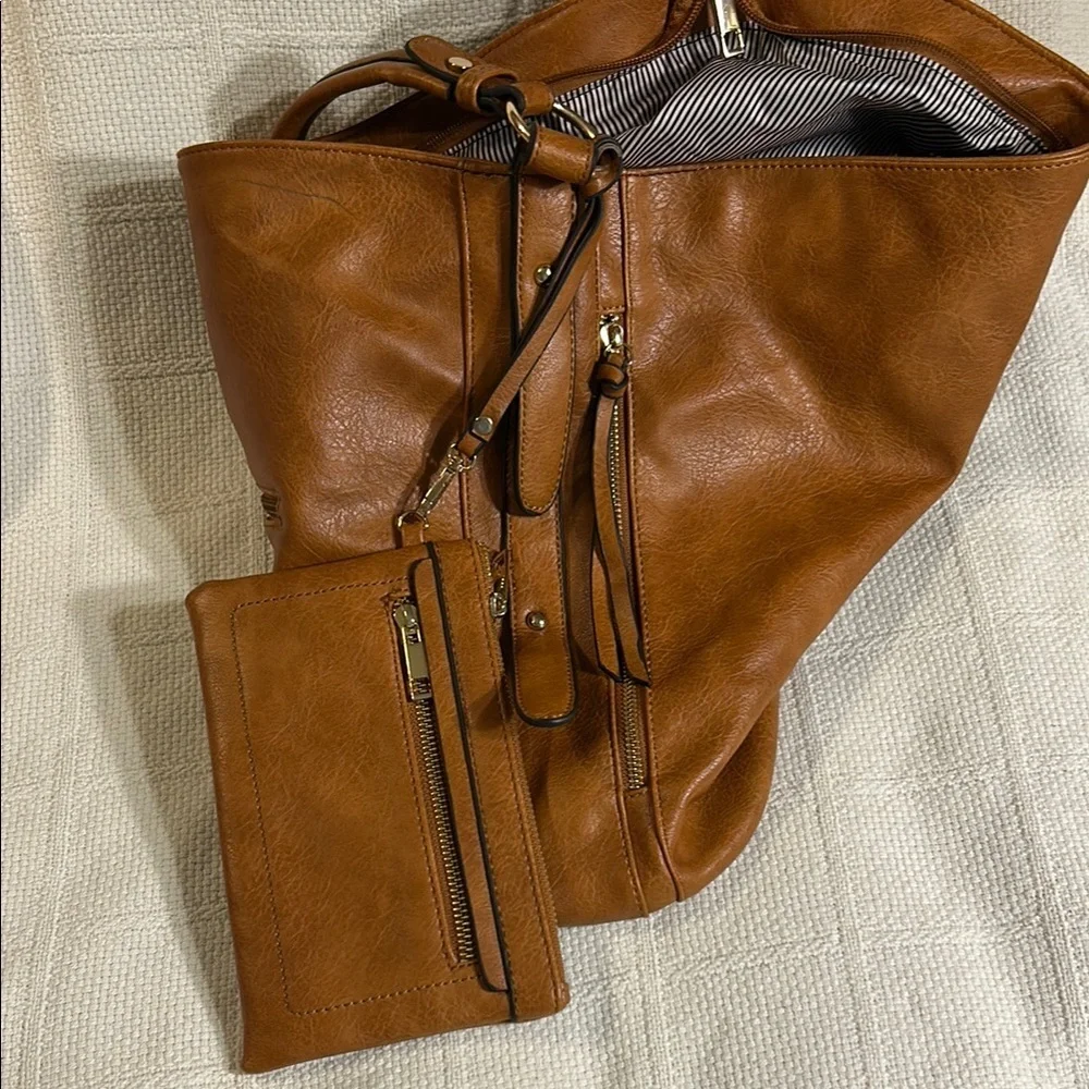 Faux Leather Shoulder Bag with Matching Wallet